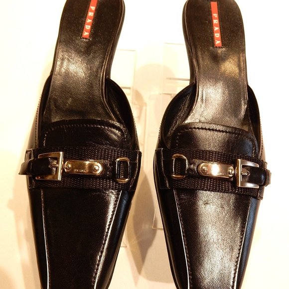 PRADA BLACK LEATHER SLIDES IN EU SIZE 37.5 NEW! - Picture 1 of 5
